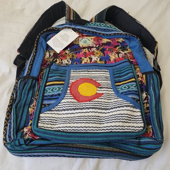 New Colorado Woven Hemp Canvas Back Pack 3 Large Pockets and side Drink holder main image 6